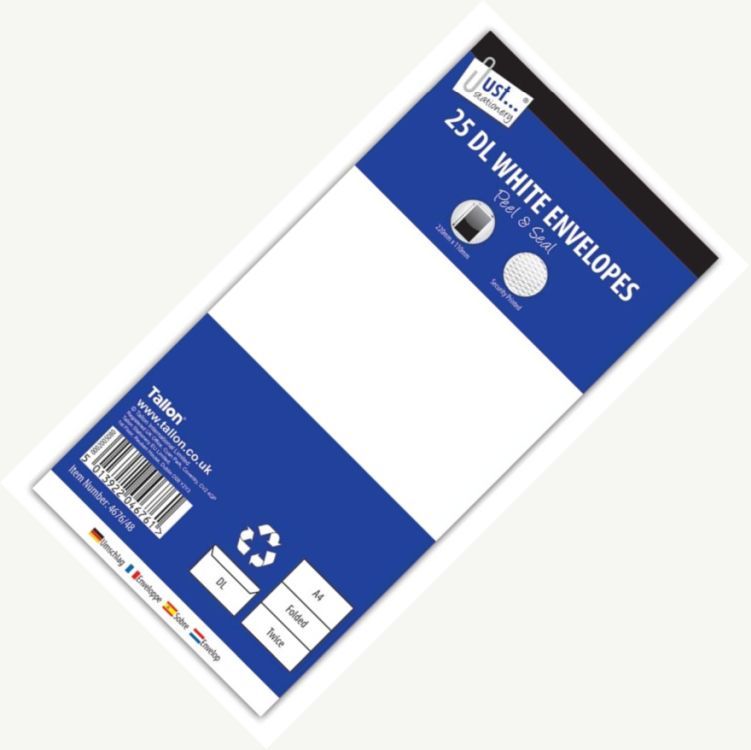 Pack 25, DL white envelopes*
(peel and seal)