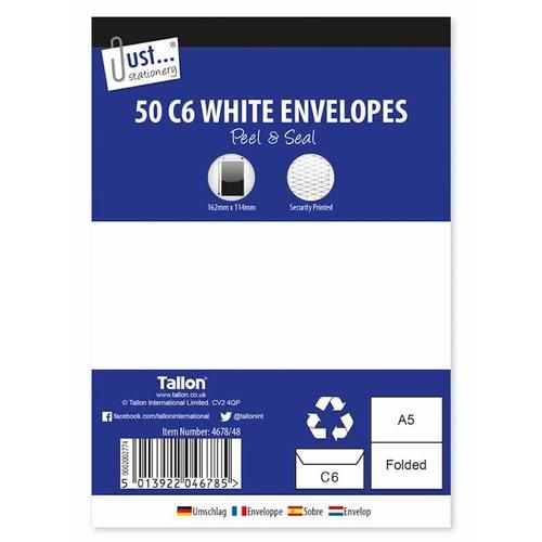 Pkt 50, C6 white envelopes*