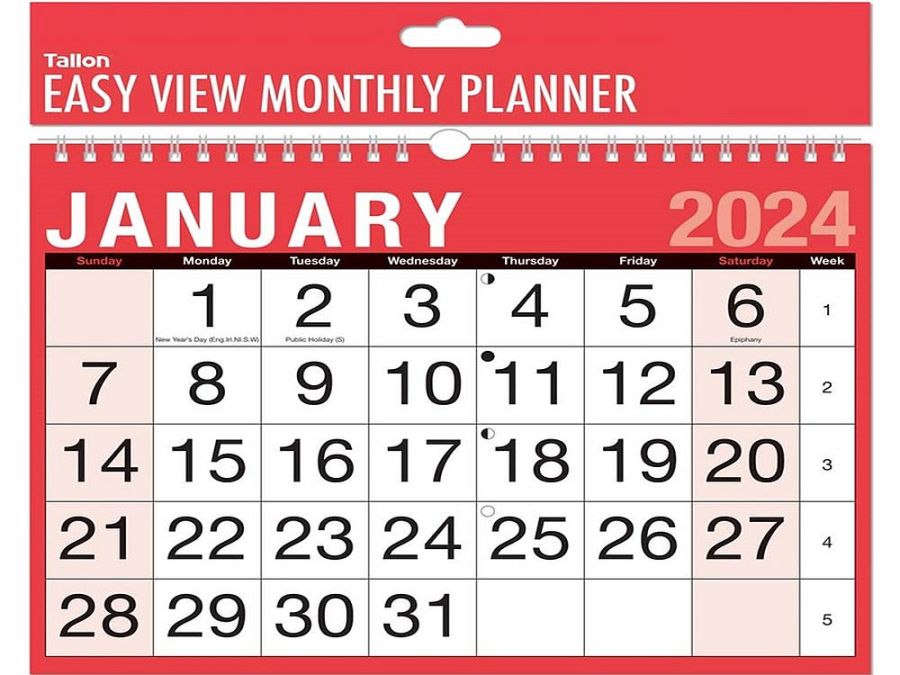 2025, red & black easy view monthly planner.
