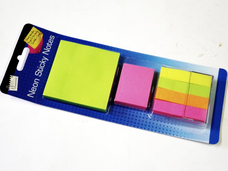 Pkt asstd sizes neon sticky notes*