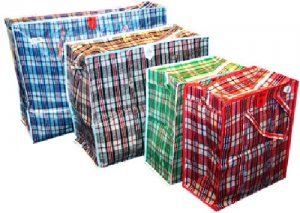 Large zip top shopping/laundry bag, checked design, size 65x60x24cms.