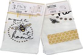 Pack 3, asstd bee design cotton tea towels.