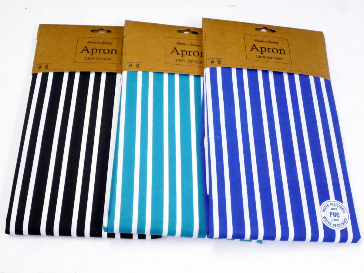Striped cotton apron with pvc lining.
