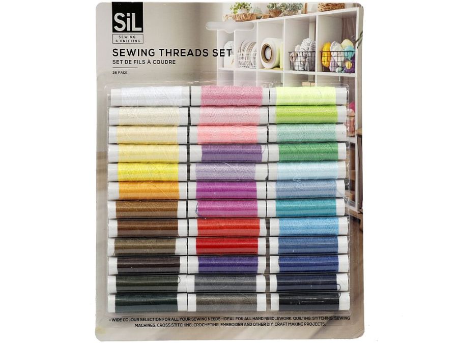 Pack 36, assorted colours sewing thread*