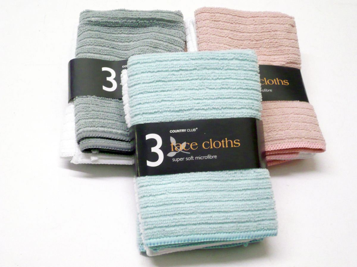 Pack 3, microfibre face cloths - 4/cols*