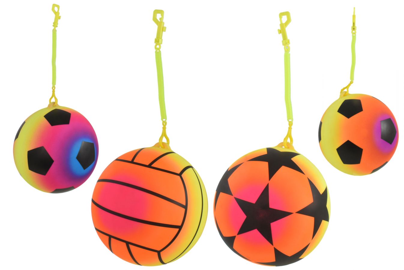 Patterned neon ball with clip - 4asstd. (DEFLATED)