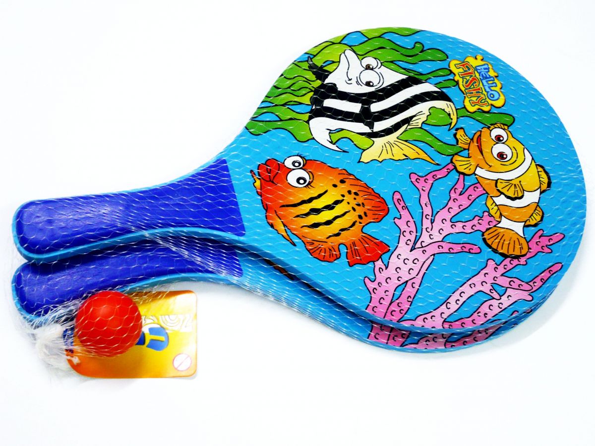 Wooden beach bat & ball set - 3asstd*