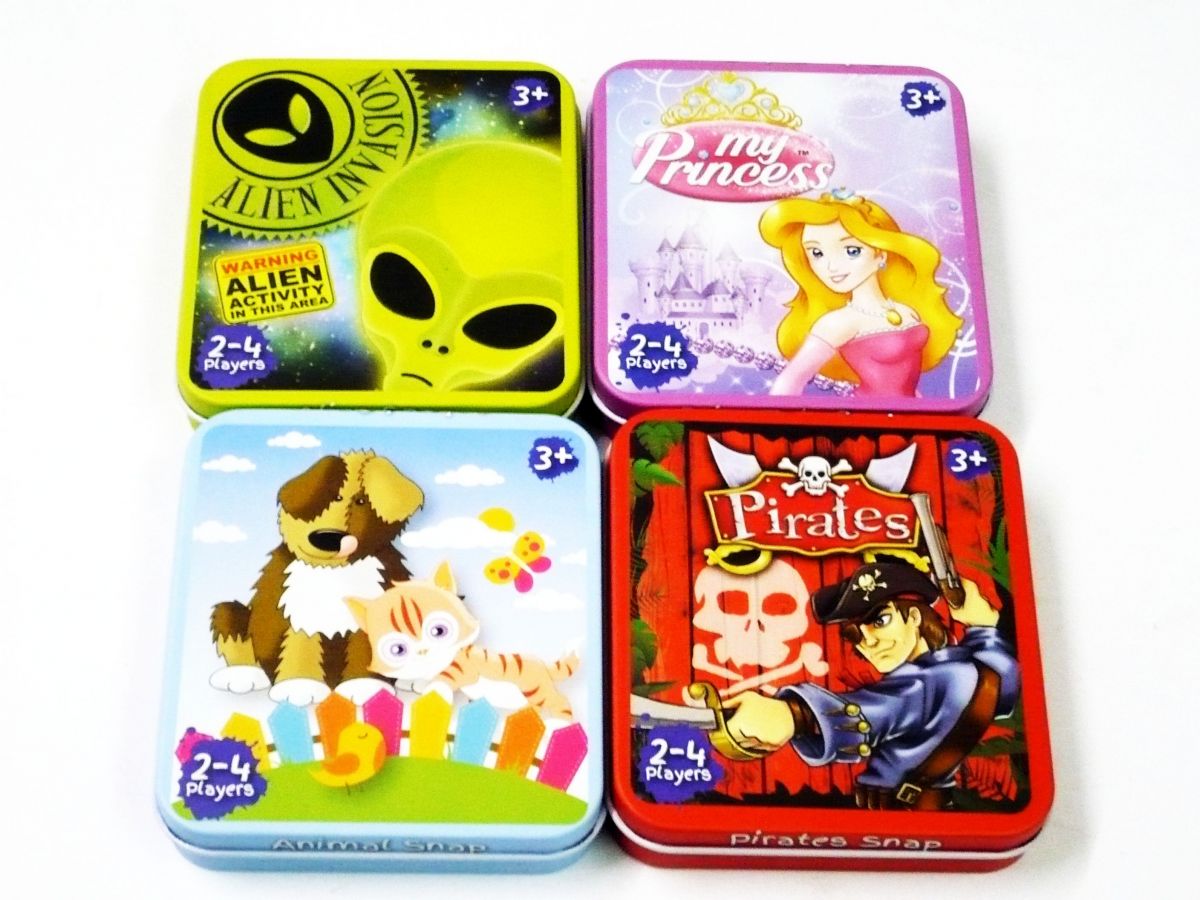 Snap card game in metal tin - 4asstd.