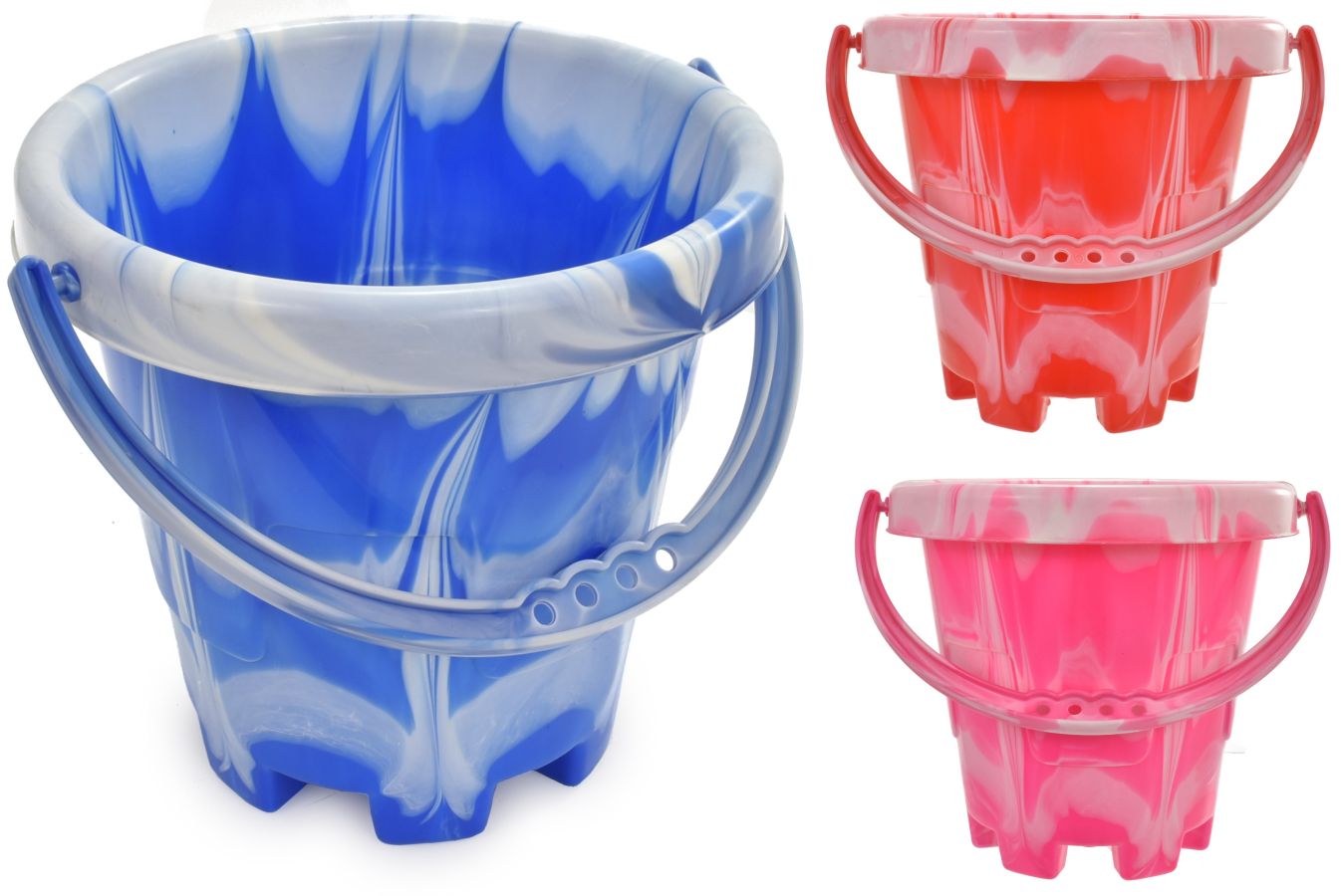 Round marble castle bucket, H14cm - 3/cols*