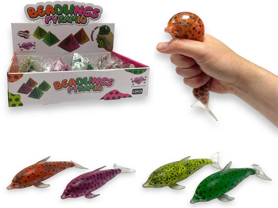 Box 12, 17cm squeezy beadlings dolphin - 4/cols.