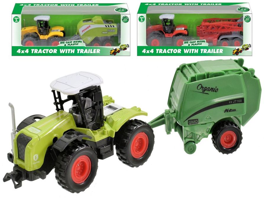 Die cast 4x4 tractor with trailer - 3asstd.