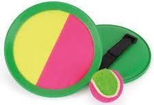Catch it, 2 velcro round hand discs and velcro throw ball.