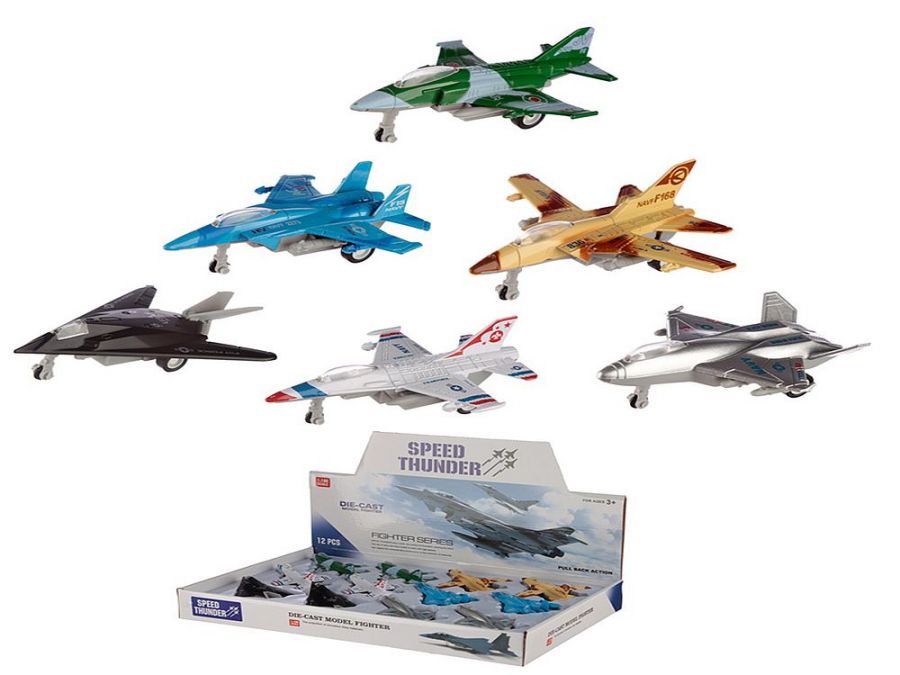 Die cast, pull back fighter plane (12x display) - 6asstd.
