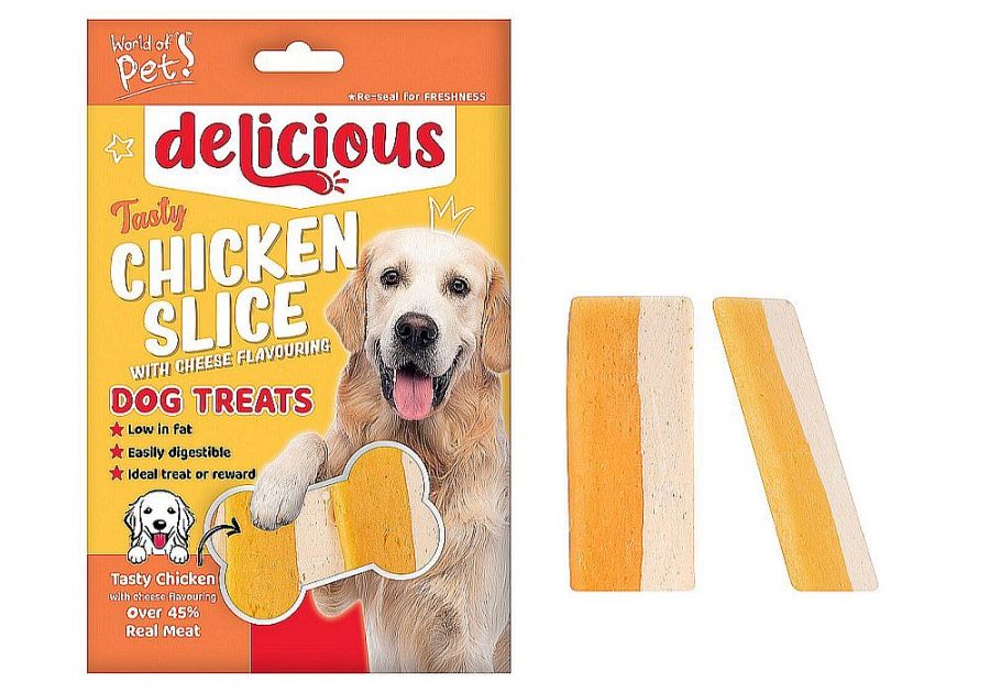 Chicken and cheese slice dog treats.