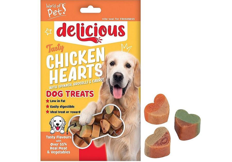 Chicken and vegetable heart dog treats.