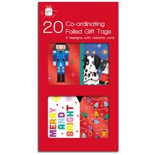 Pack 20, foiled gift tags with metallic cord,