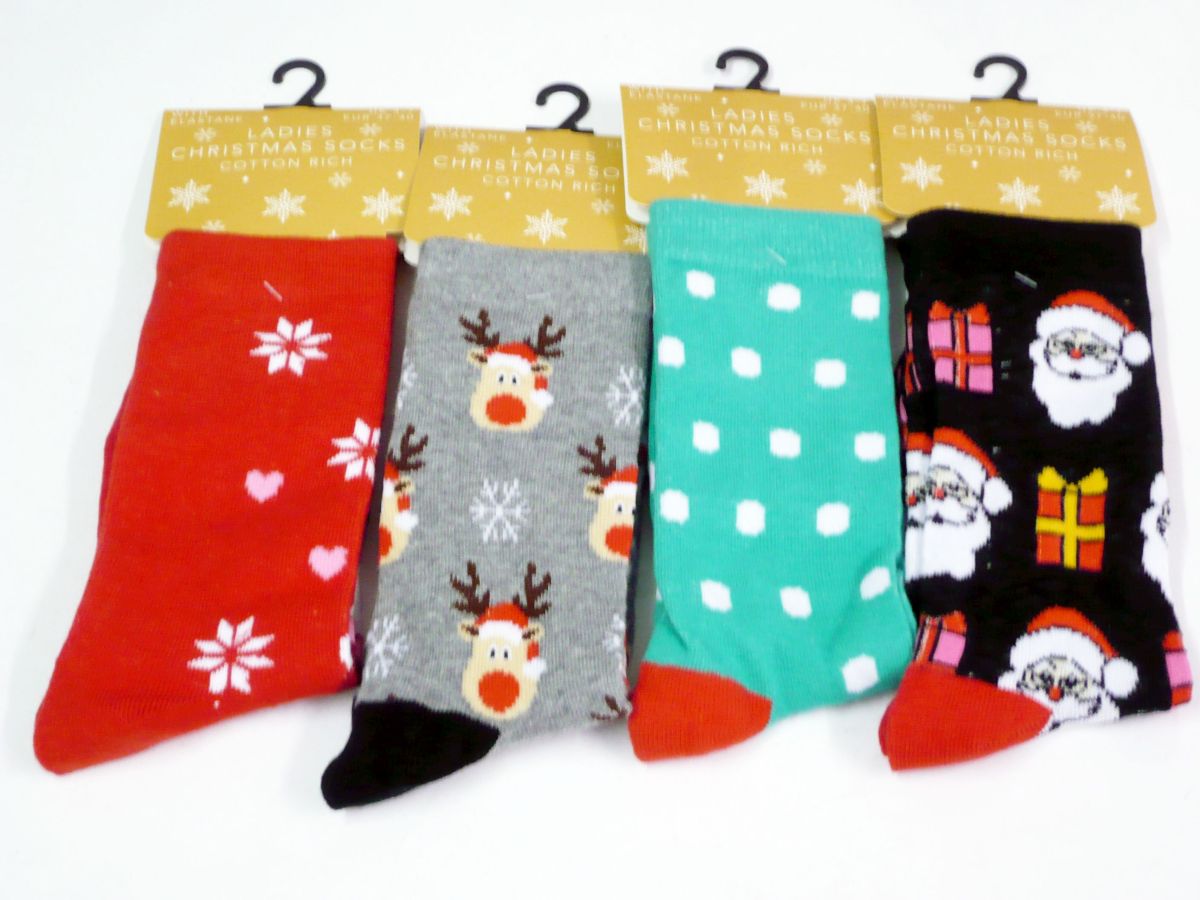 Ladies asstd novelty xmas socks - 4asstd.