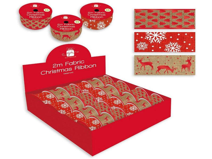 2m fabric Christmas ribbon - 3asstd 
(ADD 24 FOR DISPLAY)