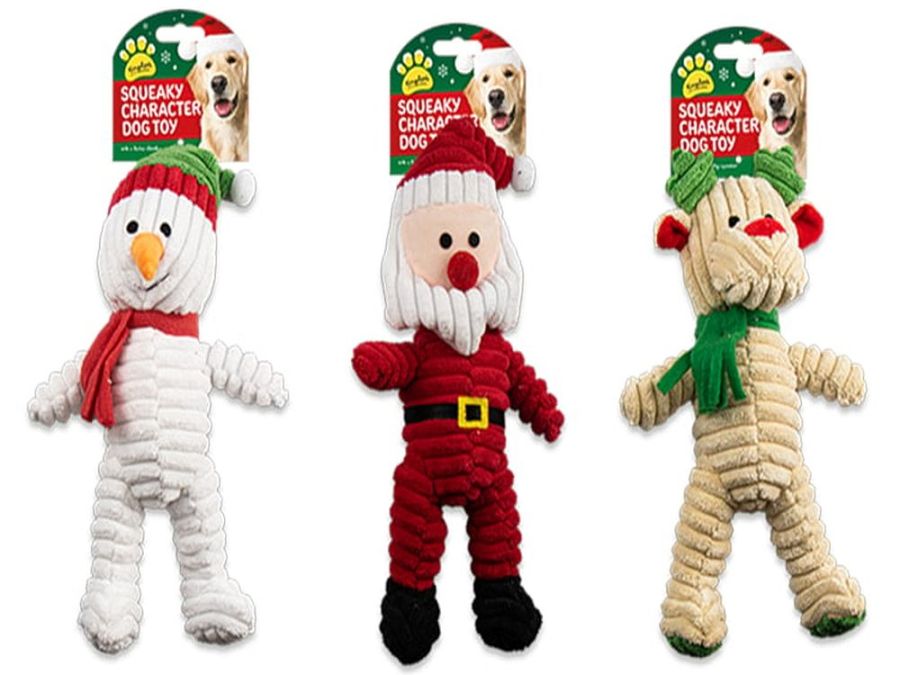 Plush Christmas dog toy with squeak - 3asstd.