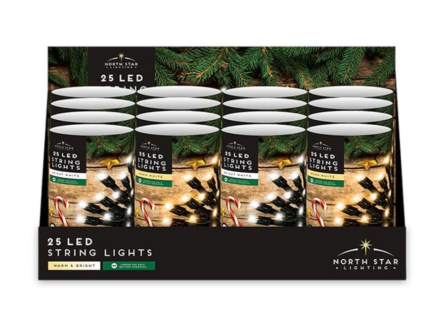 25 led b/op indoor string lights - BRIGHT OR WARM WHITE