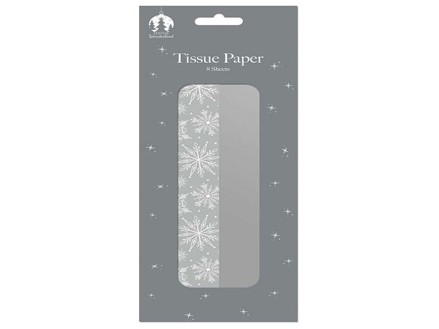 Pack 8, snowflake/silver tissue paper*