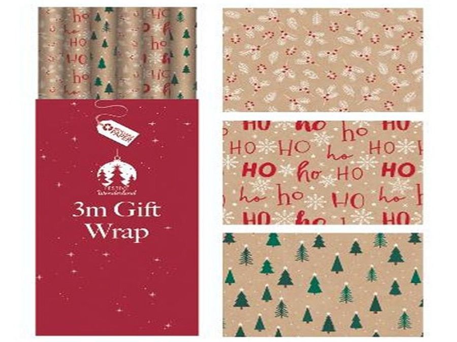 3m Christmas kraft wrapping paper - 3asstd*