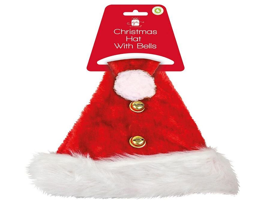Fluffy Santa hat with 3x bells.