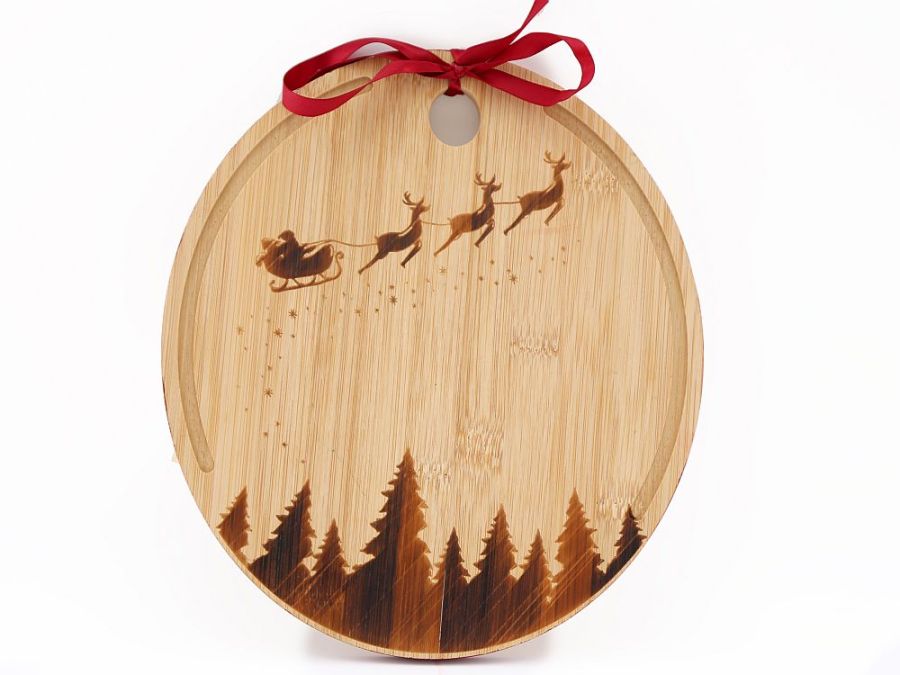 Bamboo round Christmas chopping board (dia 25cm)