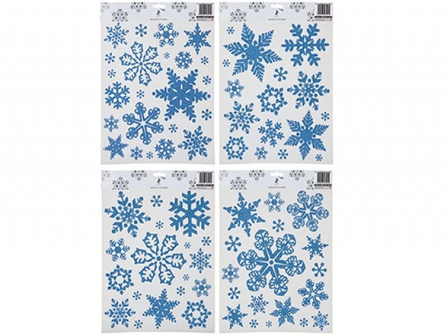 Ice blue glitter snowflake window stickers - 4asstd.