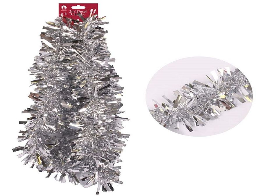 2m chunky Christmas tinsel - SILVER